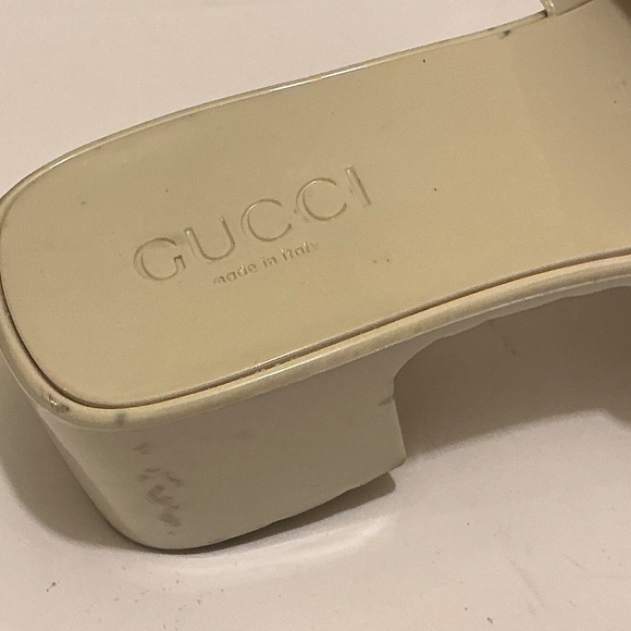 Gucci Rubber Slides Block Heel Sandals Putty Color Size 10 - Picture 6 of 12